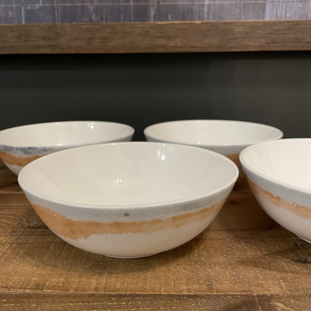 4 LENOX Watercolor Horizons BLUE Indigo 6-1/2" Cereal Soup Bowls Blue Orange